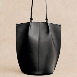 Sezane Romie Black Leather Tote Bag
